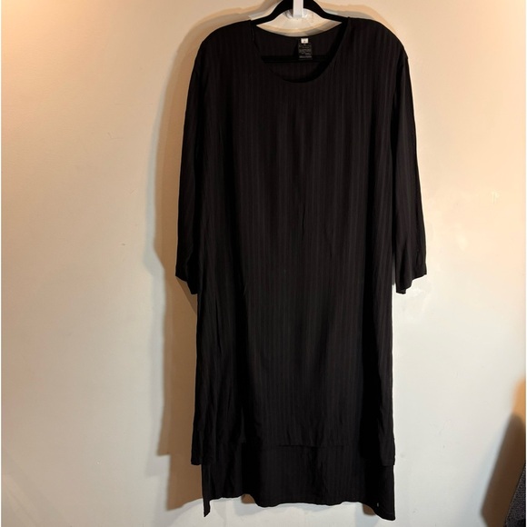 KALIYANA Sz S Oversized Dress Two Layer Patch Side Slits Textured Stripes - Picture 2 of 14